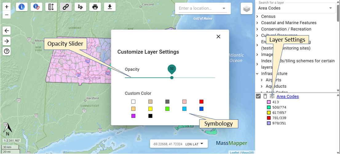layer settings popup window