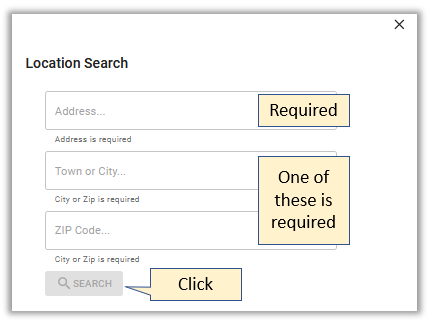 Location Search tool dialog